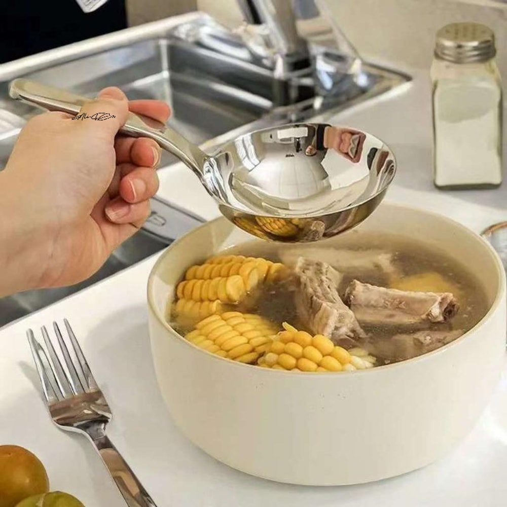 Deep Bowl Stainless Steel Soup Ladle Short Handle Ramen Spoon 3