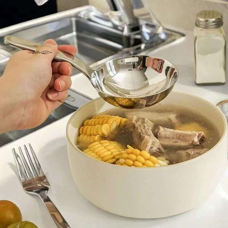 Deep Bowl Stainless Steel Soup Ladle Short Handle Ramen Spoon 3