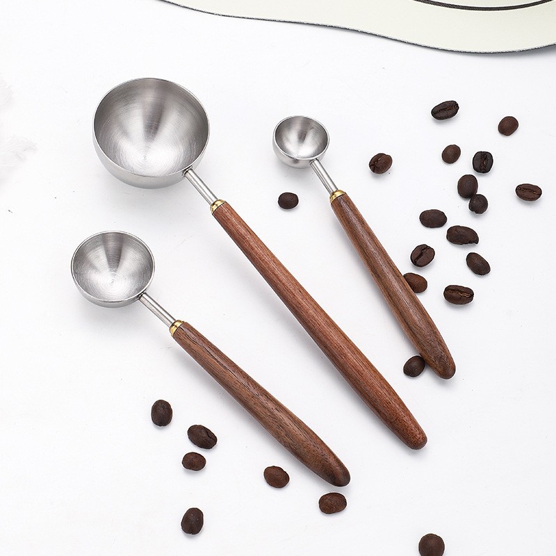 Walnut Handle Stainless Steel Coffee Scoop Long Measuring Spoon 2