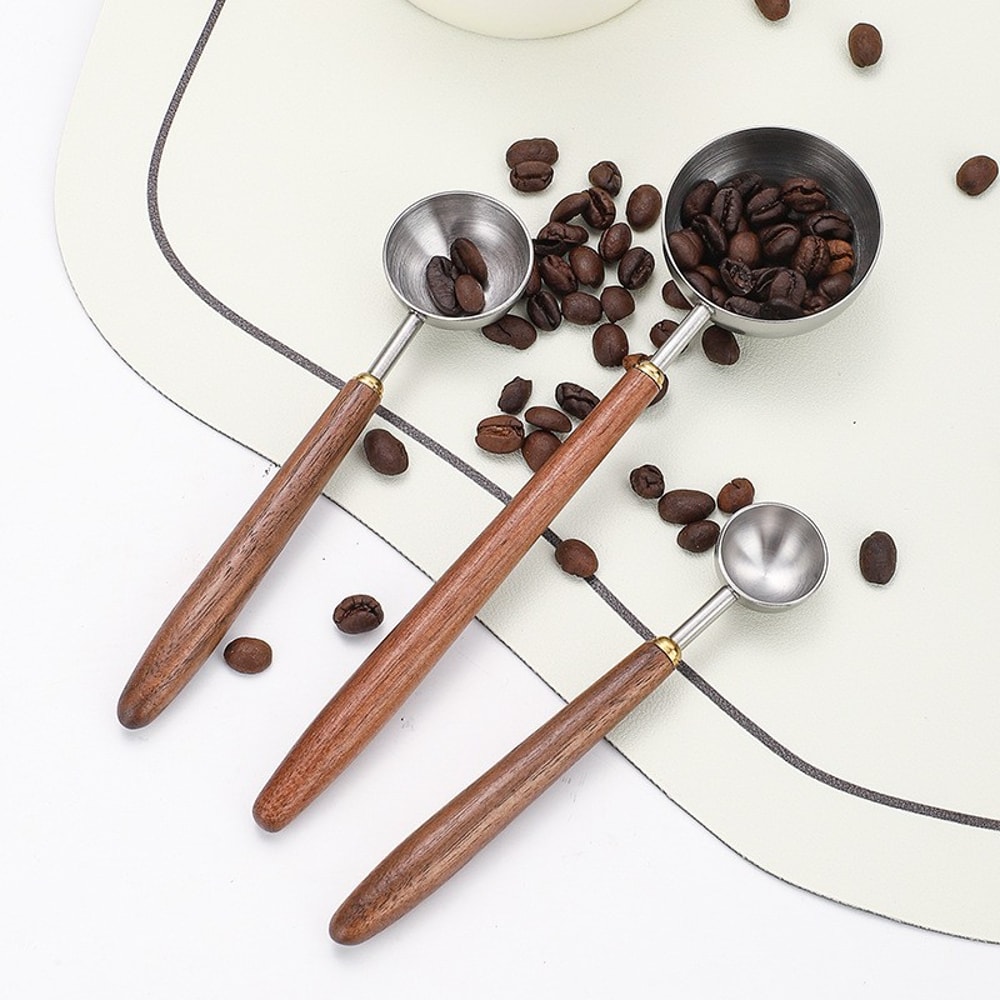 Walnut Handle Stainless Steel Coffee Scoop Long Measuring Spoon 3