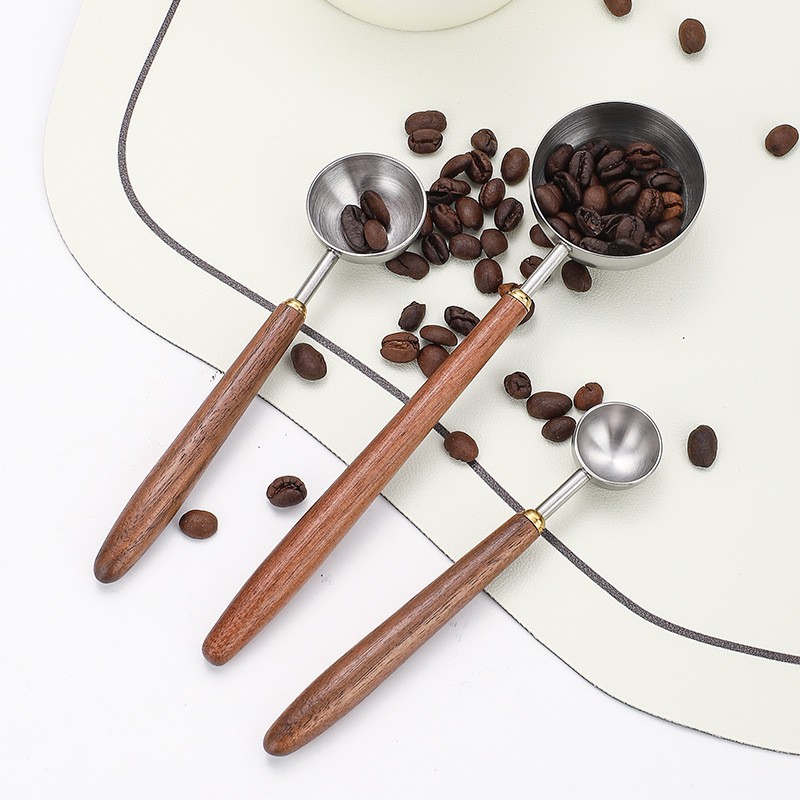 Walnut Handle Stainless Steel Coffee Scoop Long Measuring Spoon 3