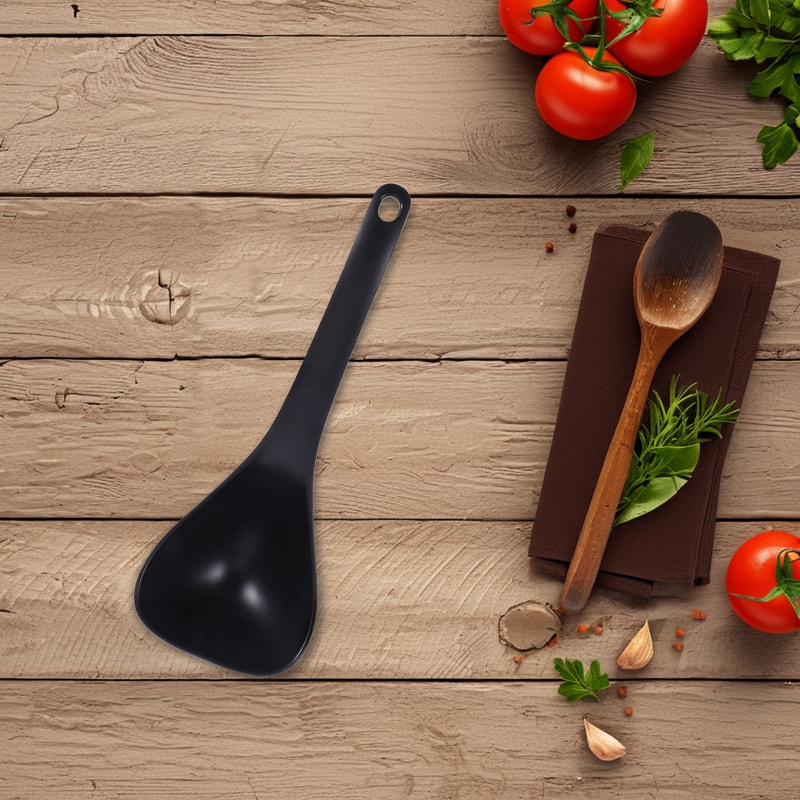Black Non Stick Soup Spoon for Ramen Rice Porridge and Everyday Serving