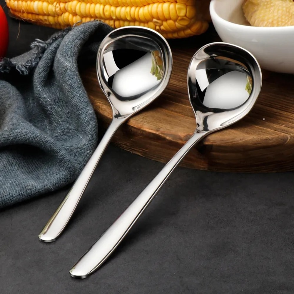 Stainless Steel Long Handle Soup Spoon Large Round Serving Spoon