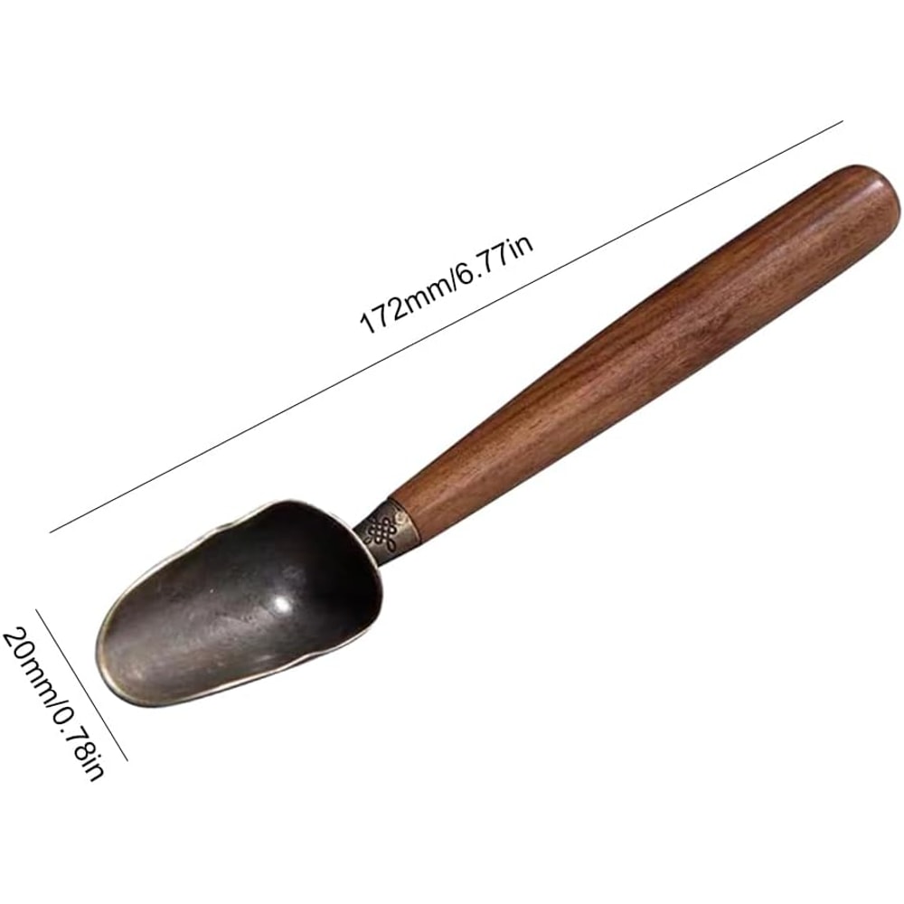 Vintage Tea Scoop with Wooden Handle Alloy Loose Leaf Measuring Spoon