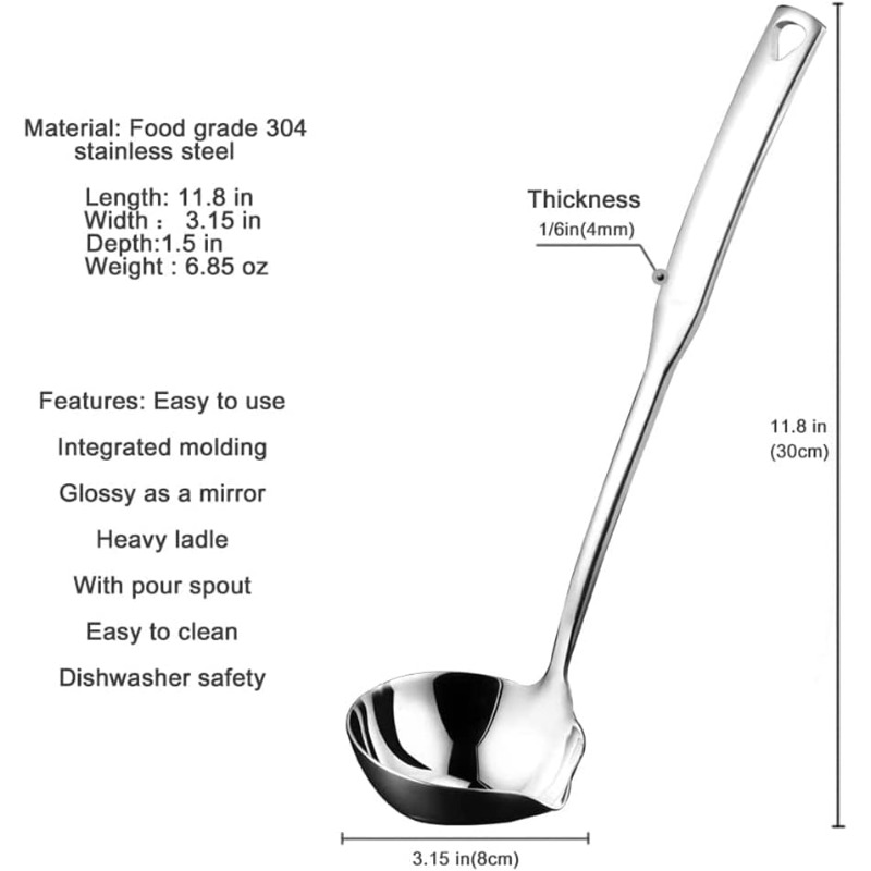 Stainless Steel Soup Ladle with Pour Spout Kitchen Serving Tool