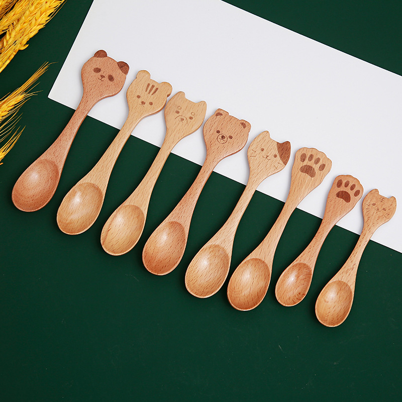 Premium Wooden Teaspoon Cartoon Honey Coffee Spoon 0