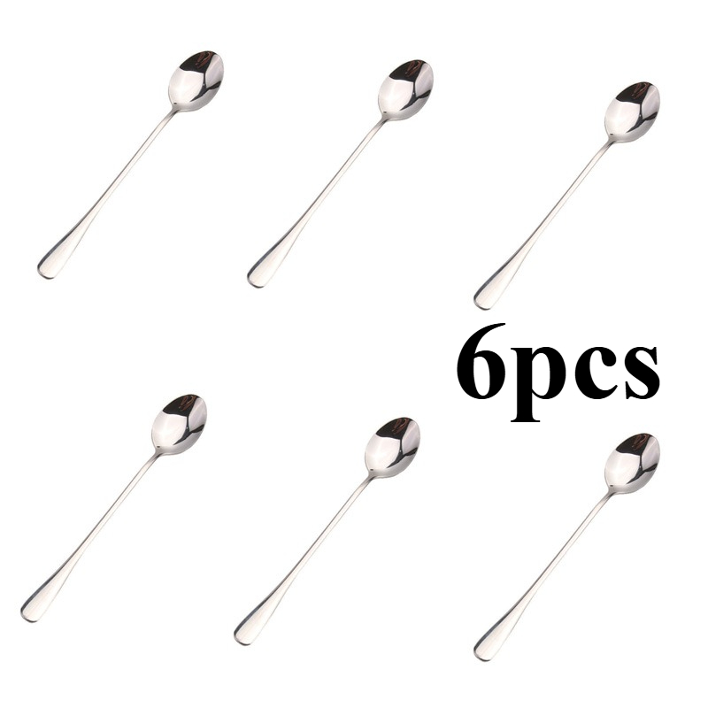 Premium Stainless Steel Long Handled Coffee Ice Teaspoons 6