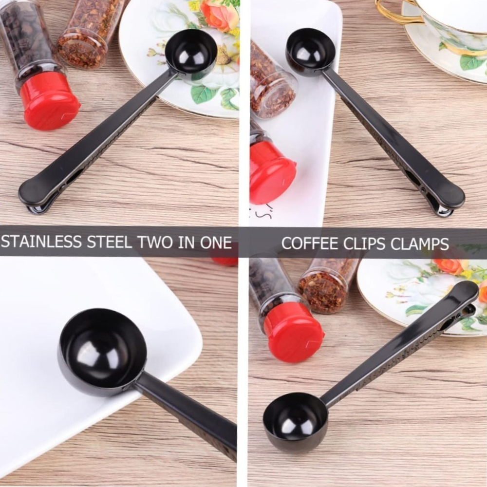 Premium Stainless Steel Coffee Scoop & Bag Clip Long Handle Multifunction Spoon