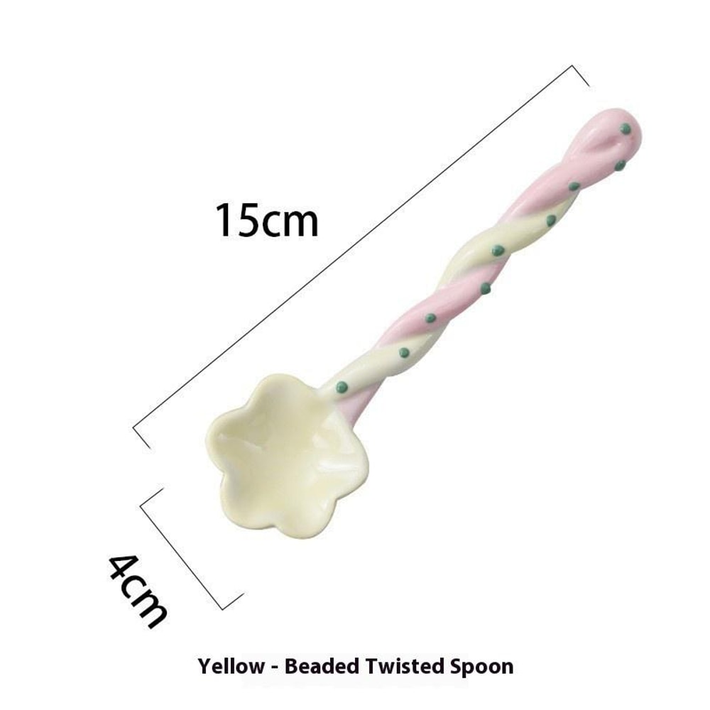 Ceramic Star Flower Dessert Spoon Creative Long Handle Stirring Spoon 0