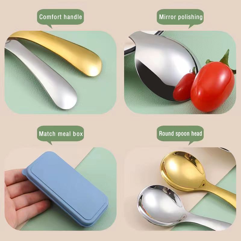 Premium Gold Stainless Steel Rice Soup Dessert Spoon Set For Kids 1