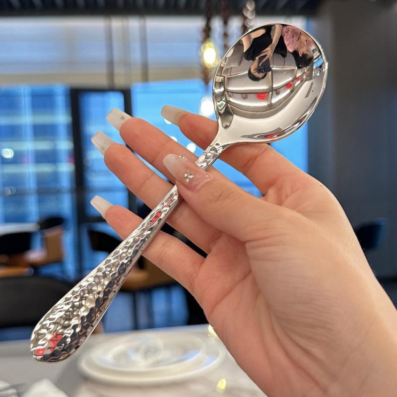 Premium Hammer Pattern Stainless Steel Dessert & Soup Spoon Creative Long Handle Spoon
