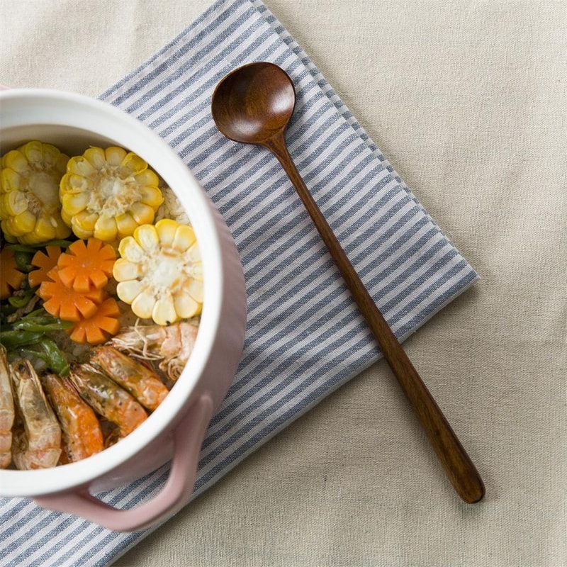 Japanese Style Long Handle Wooden Spoon For Soup Porridge 0