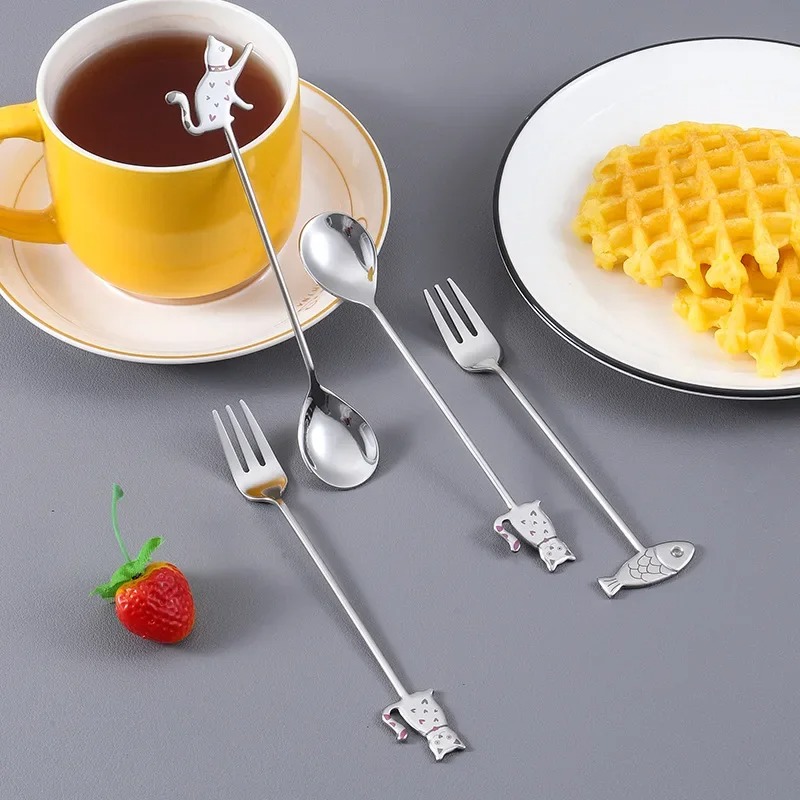 Stainless Steel Cat Spoon For Coffee Tea Dessert Cute Kitchen Flatware 0
