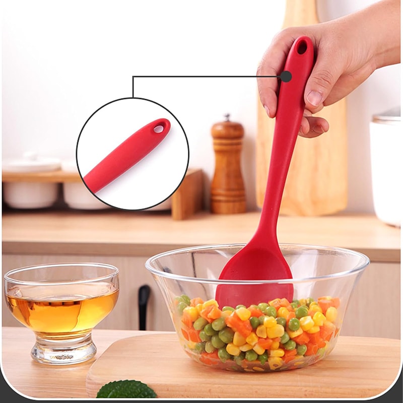 Premium Long Handle Silicone Cooking Spoon Set Heat Resistant Soup Salad Ladles 1