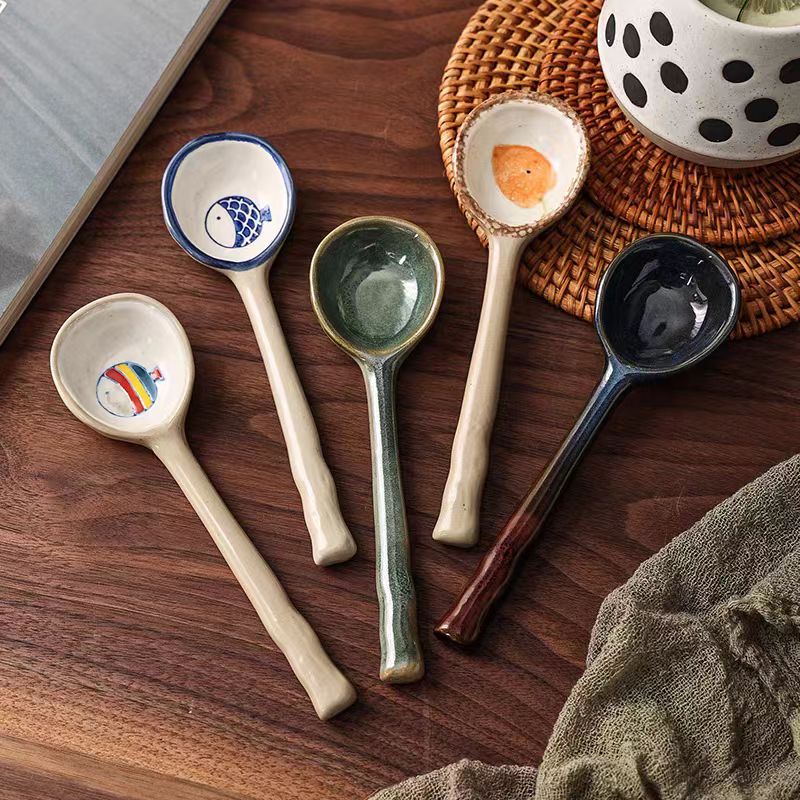 Japanese Ceramic Soup Spoon Set Cute Long Handle Tableware For Kids Adults 0