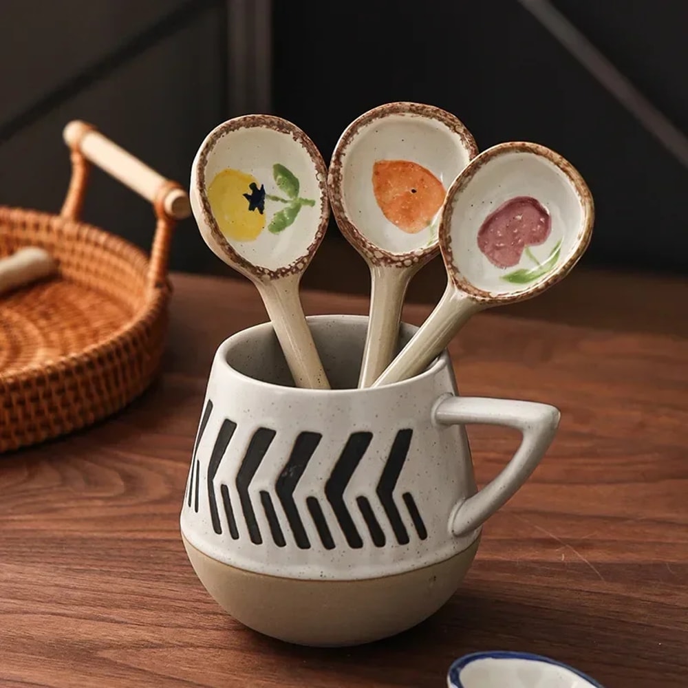 Japanese Ceramic Soup Spoon Set Cute Long Handle Tableware For Kids Adults 3