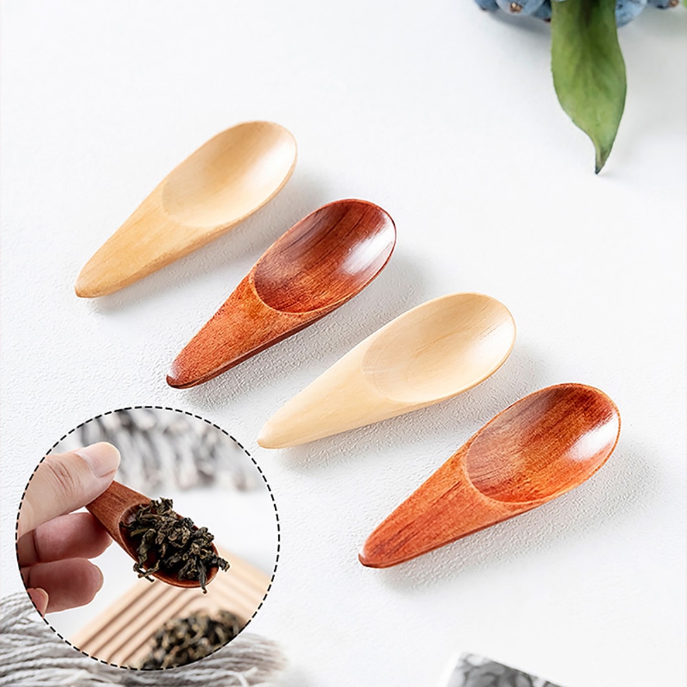 Natural Wooden Mini Tea Spoon & Condiment Scoop Eco Friendly Coffee Sugar Spoon for Small Kitchen, Tea, Coffee & Spices