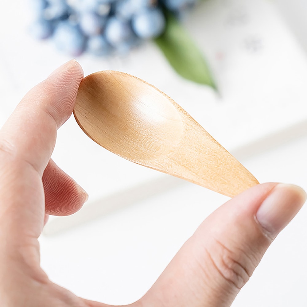 Natural Wooden Mini Tea Spoon & Condiment Scoop Eco Friendly Coffee Sugar Spoon for Small Kitchen, Tea, Coffee & Spices
