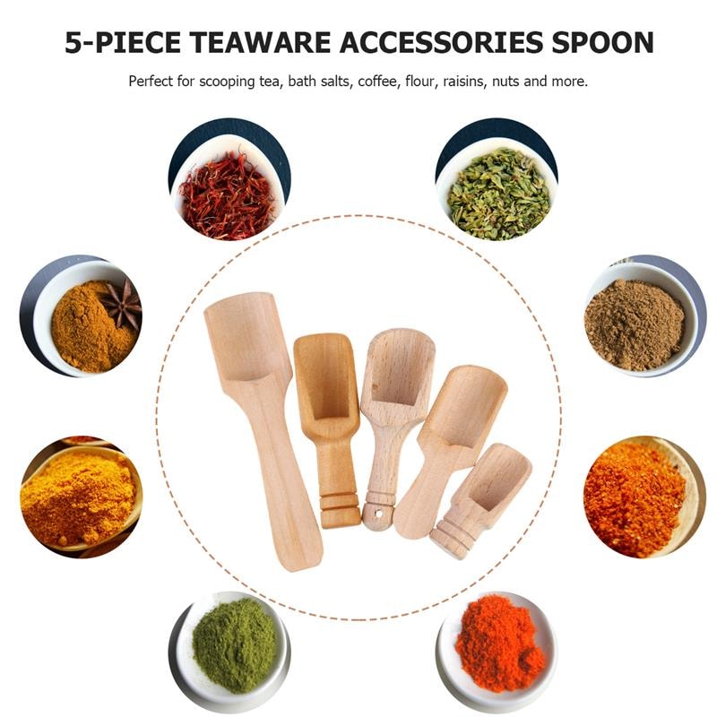Wooden Handle Mini Coffee Scoop & Spice Spoon Set for Kitchen