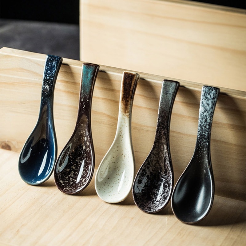 Retro Ceramic Soup Rice Spoon Elegant Kitchen Serving Utensil 2