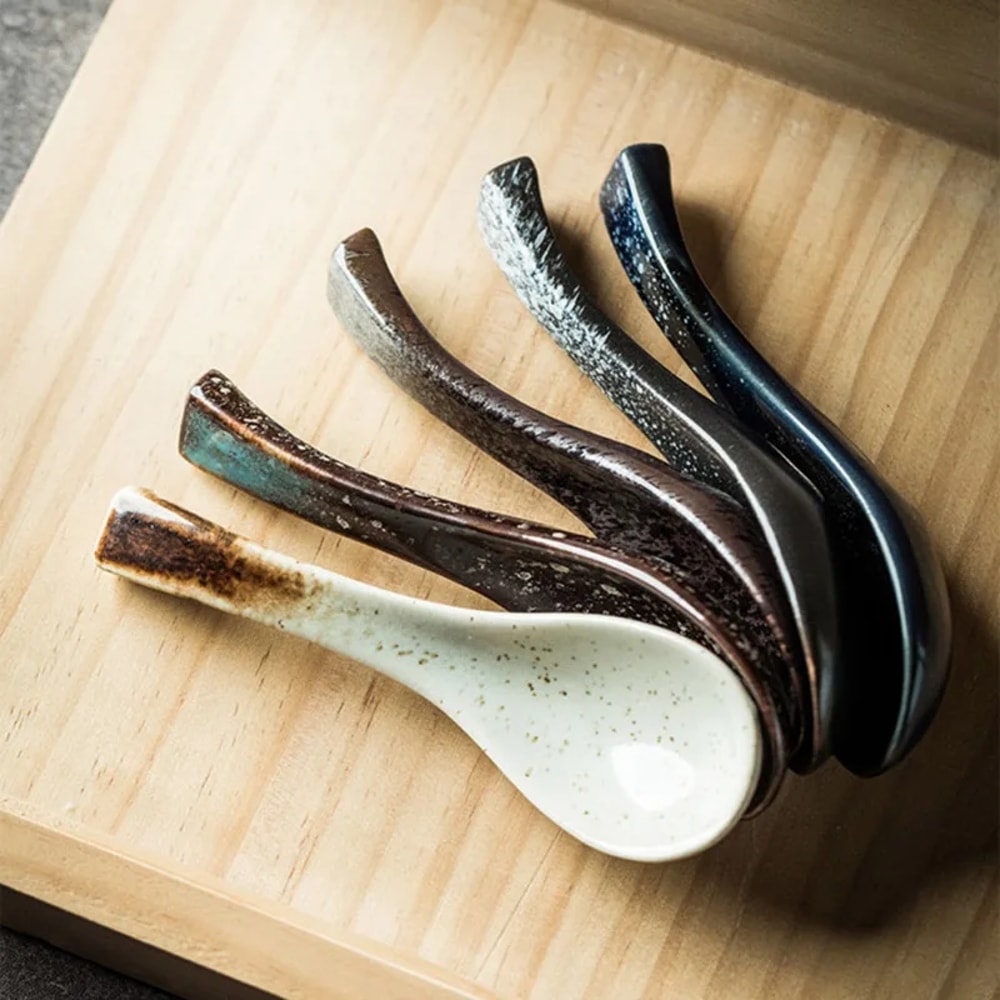 Retro Ceramic Soup Rice Spoon Elegant Kitchen Serving Utensil 4