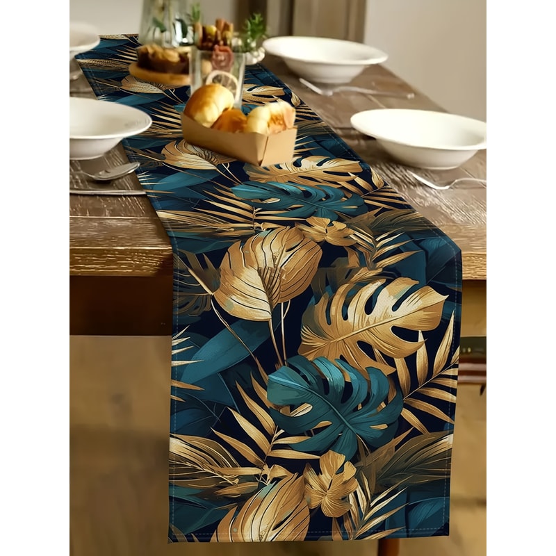 Tropical Palm Leaves Linen Table Runner for Summer Dining & Holiday Decor