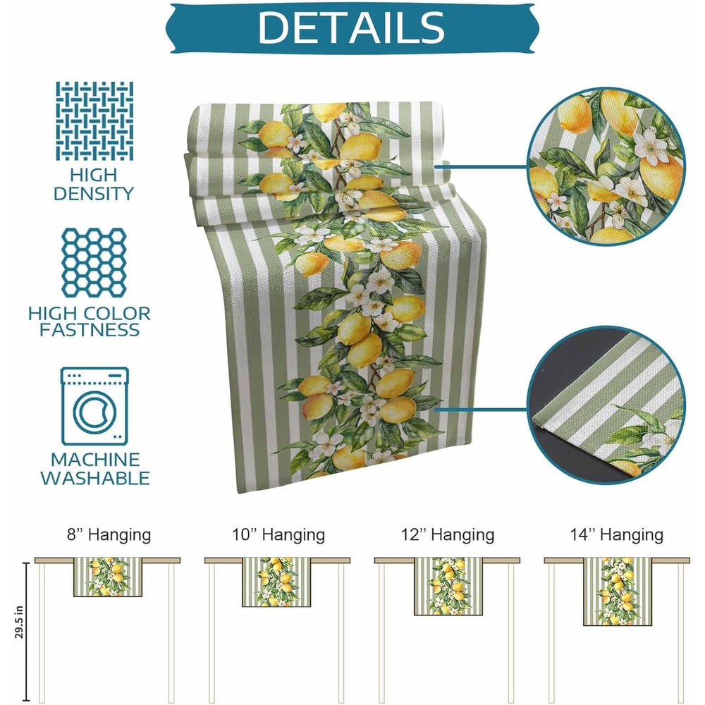 Summer Lemon Fruit Floral Linen Table Runner Stylish Holiday Kitchen Decoration