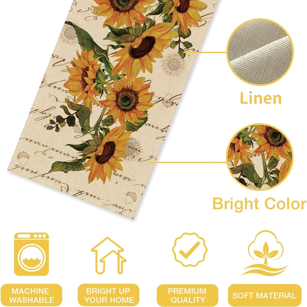 Sunflower Linen Table Runner Vintage Summer Kitchen Decor
