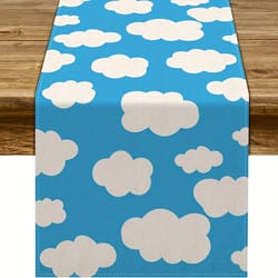elegant blue sky & white cloud table runner for home & wedding decor