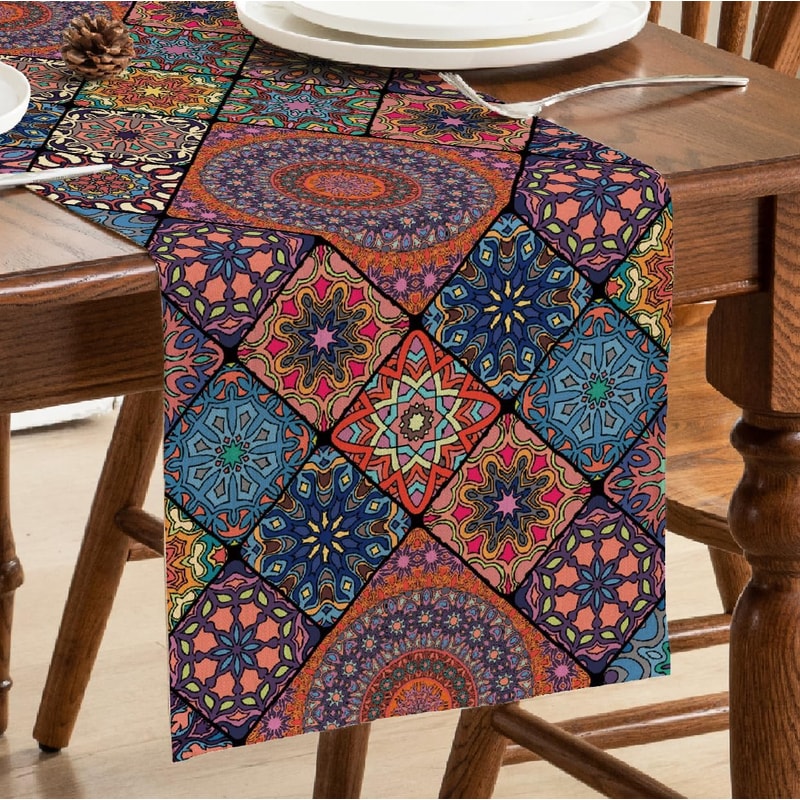 Vintage Bohemian Linen Table Runner for Farmhouse & Wedding Decor