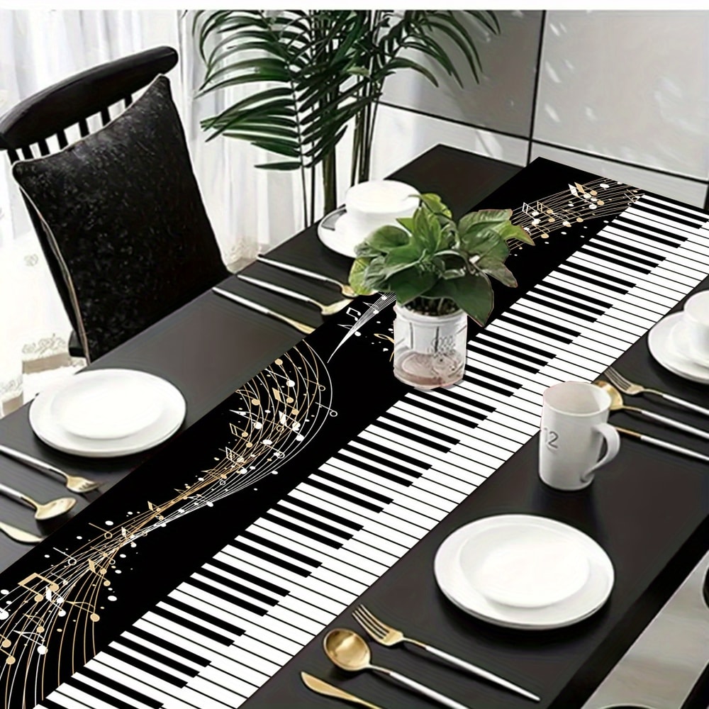 Elegant Piano Keys Table Runner Washable Music Decor For Home Parties 1