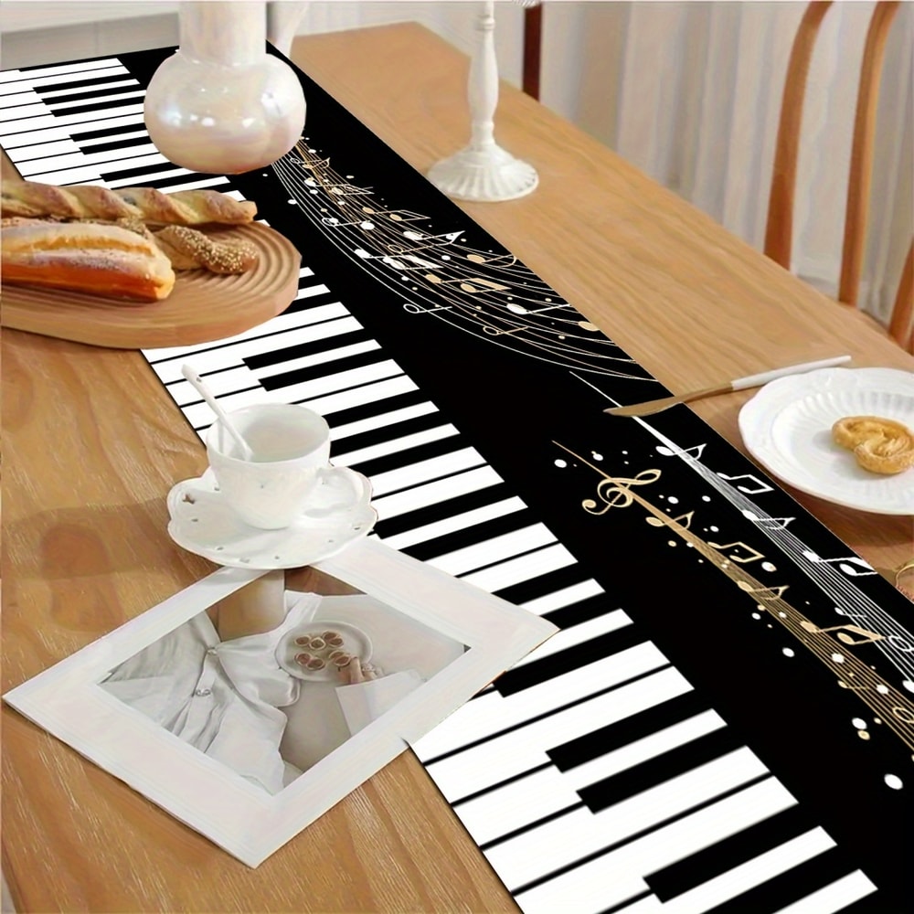 Elegant Piano Keys Table Runner Washable Music Decor For Home Parties 3