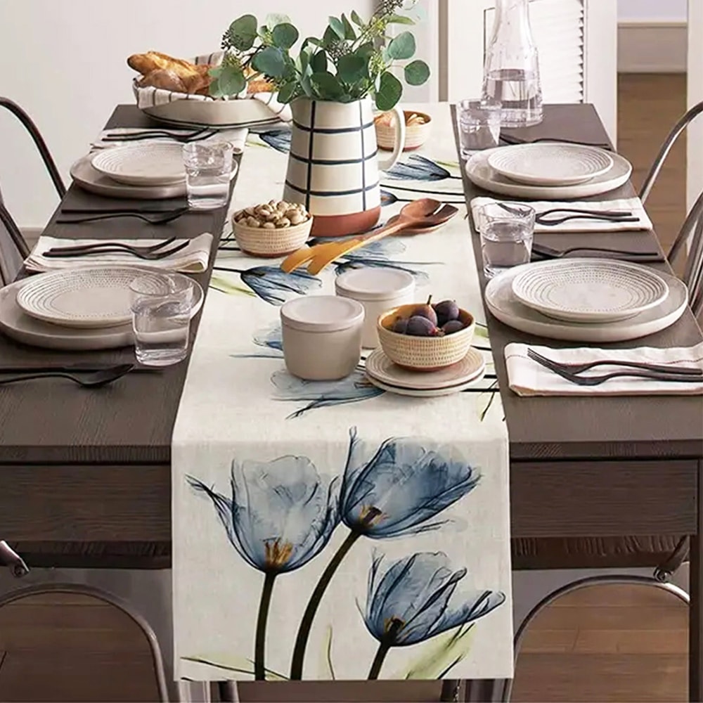 Rustic Tulip Linen Table Runner For Farmhouse Dining 2
