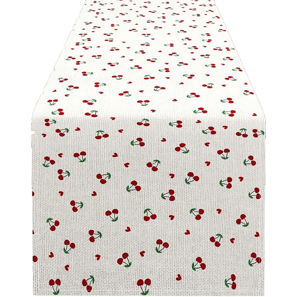 Cherry Linen Table Runner for Dining Room & Kitchen Decor Fruit Pattern Table Decor