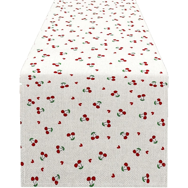 Cherry Linen Table Runner for Dining Room & Kitchen Decor Fruit Pattern Table Decor