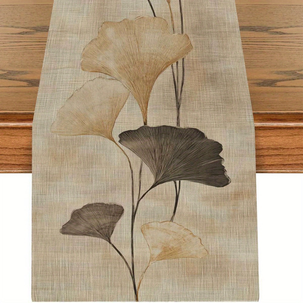 Elegant Ginkgo Leaf Table Runner Linen Decor For Tea Rooms Zen Spaces 0