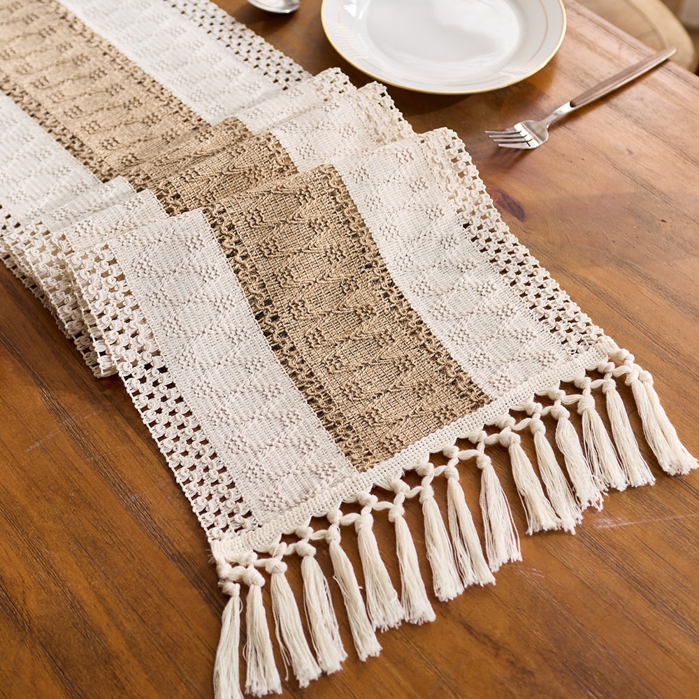 Boho Macrame Table Runner with Tassels Farmhouse Dining Decor