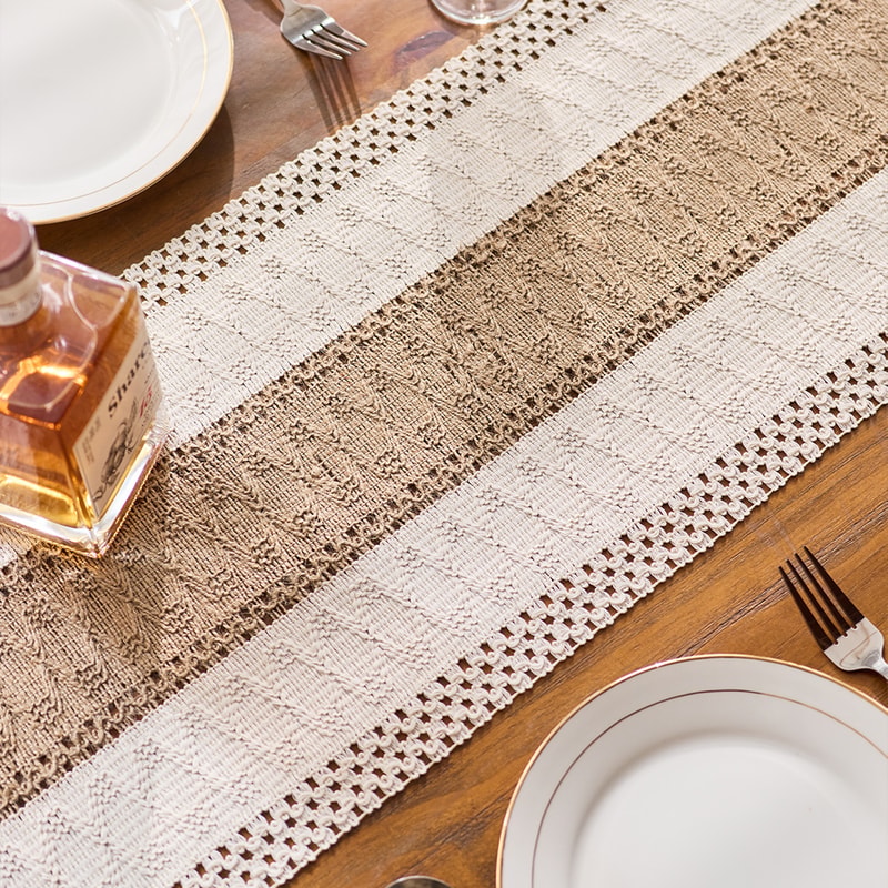 Boho Macrame Table Runner with Tassels Farmhouse Dining Decor