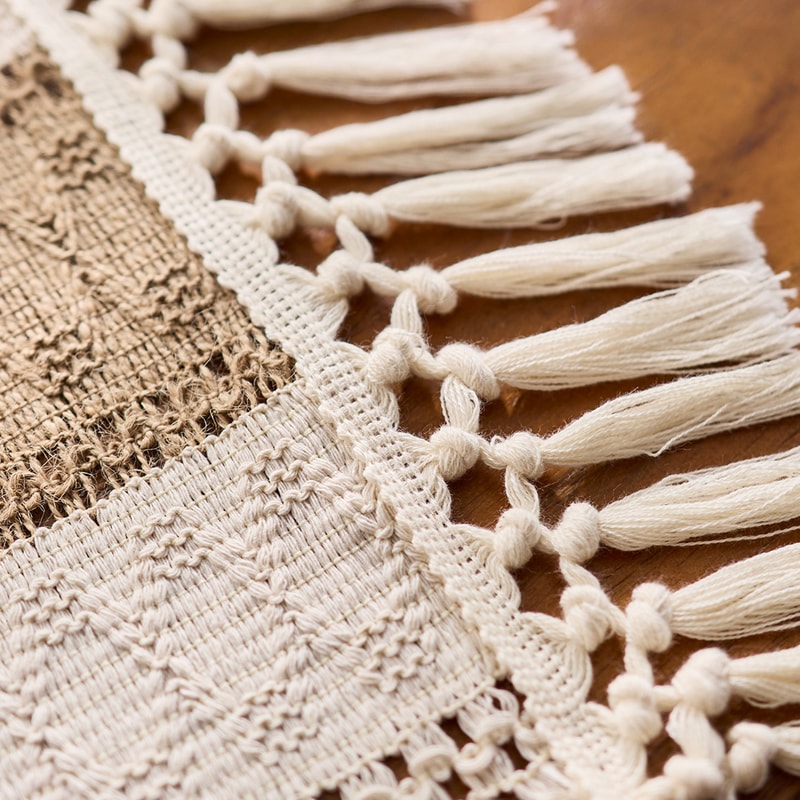 Boho Macrame Table Runner with Tassels Farmhouse Dining Decor