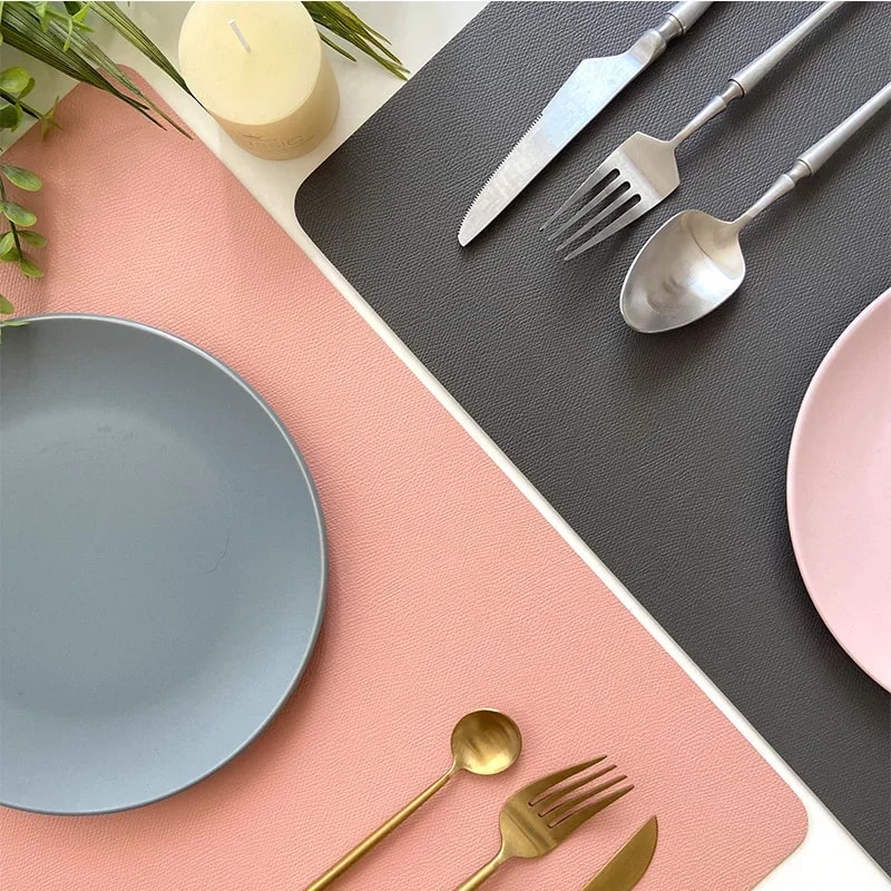 Premium Nordic Double Sided Leather Placemats Waterproof Heat Insulating Dining Mats 2