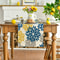 Blue Dahlia Elegant Linen Floral Table Runner Seasonal Dining Wedding Decor 1