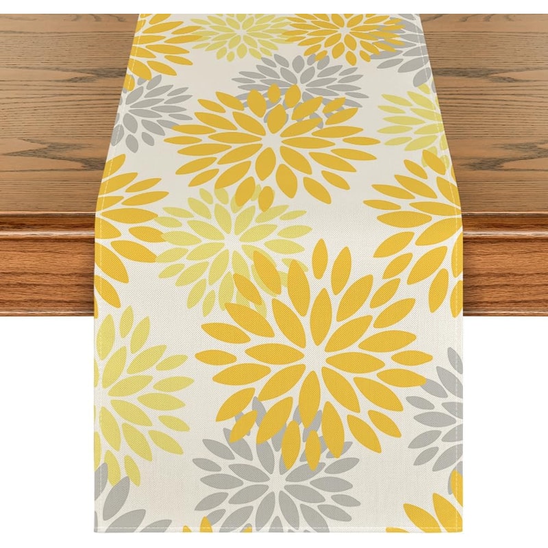 Blue Dahlia Elegant Linen Floral Table Runner Seasonal Dining Wedding Decor 4
