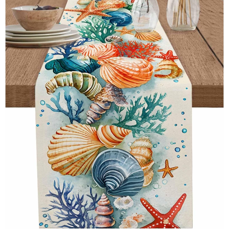 Ocean Inspired Starfish Linen Table Runner For Dining Parties 0