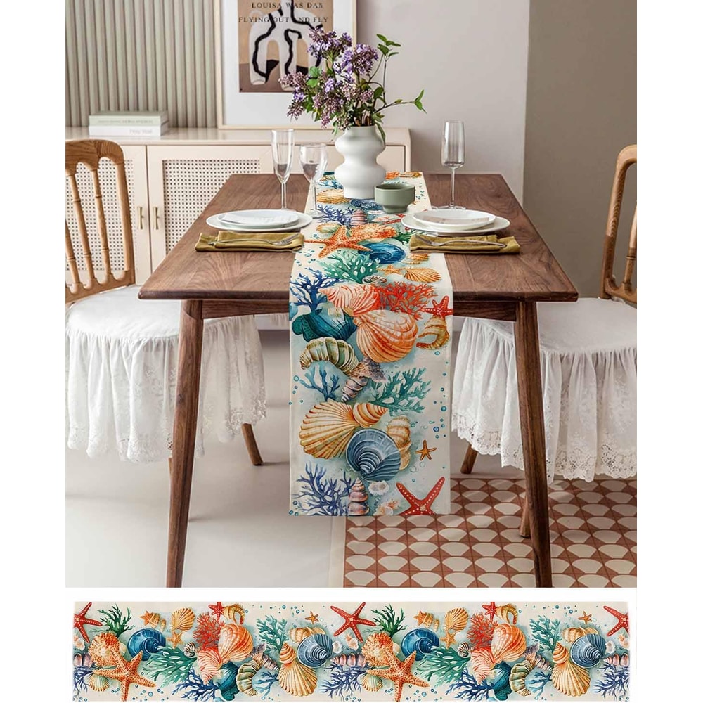 Ocean Inspired Starfish Linen Table Runner For Dining Parties 2