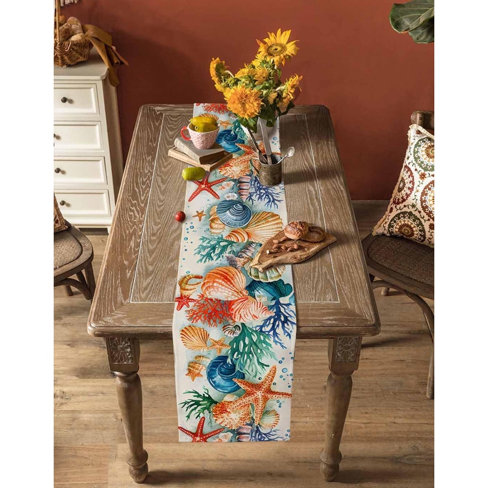 Ocean Inspired Starfish Linen Table Runner For Dining Parties 4