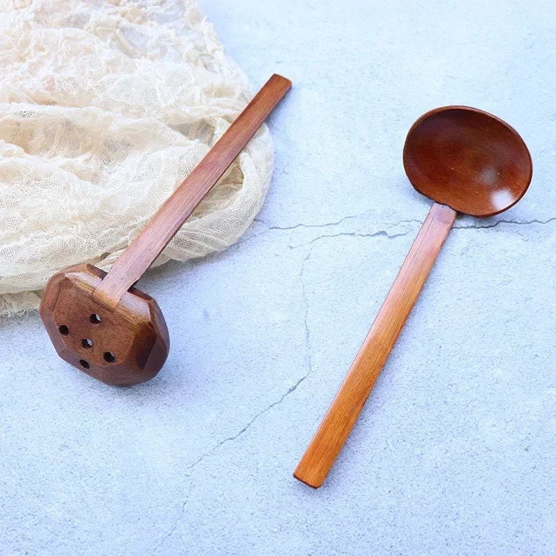 Premium Japanese Ramen Soup Wood Spoon With Holes Hotpot Kitchen Essential 3