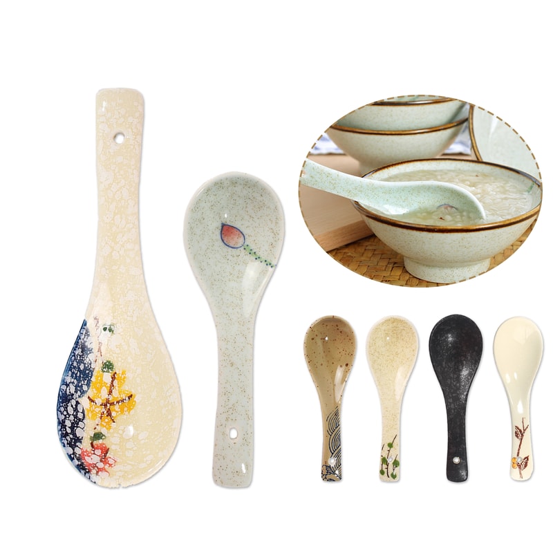 Japanese Hand Painted Ceramic Soup Spoon Retro Tableware For Home Restaurant 0