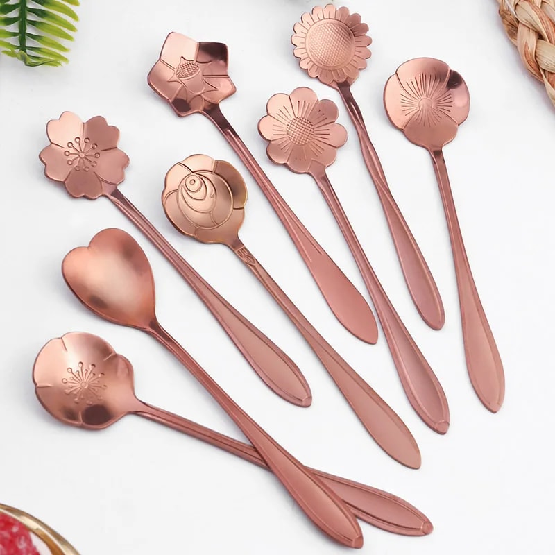 Elegant Flower Coffee Spoon Set Stainless Steel Dessert Spoons 1