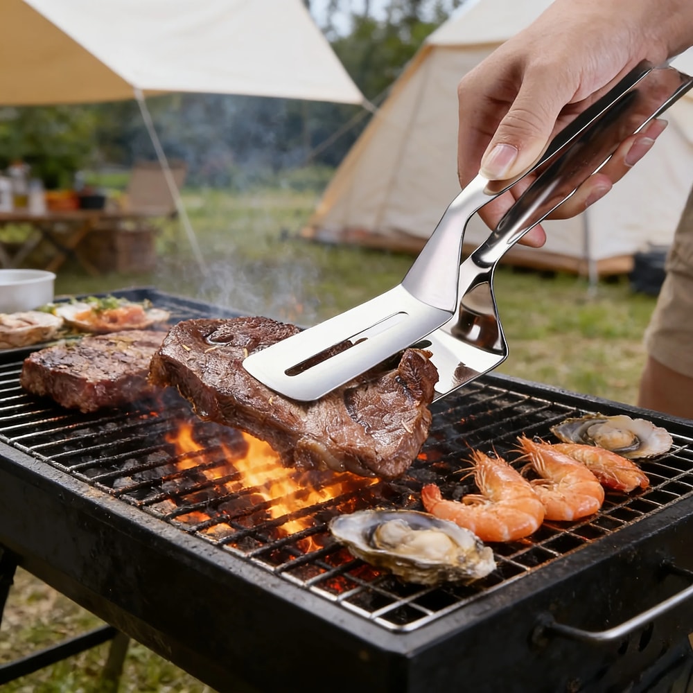 Premium Stainless Steel Double Sided Cooking Tongs Multifunctional Spatula 1