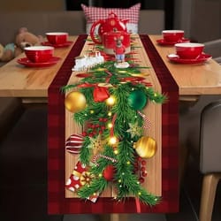 elegant plaid linen christmas table runner for holiday decor & winter party centerpieces